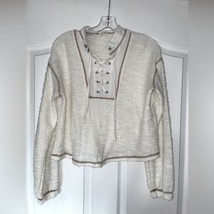 BKE size-xs cream colored top with laced up front and brown trim